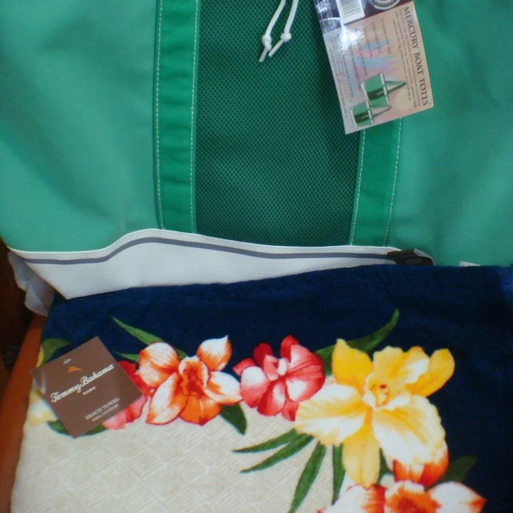 Tommy Bahama Beach towel & mercury boat beach Tote